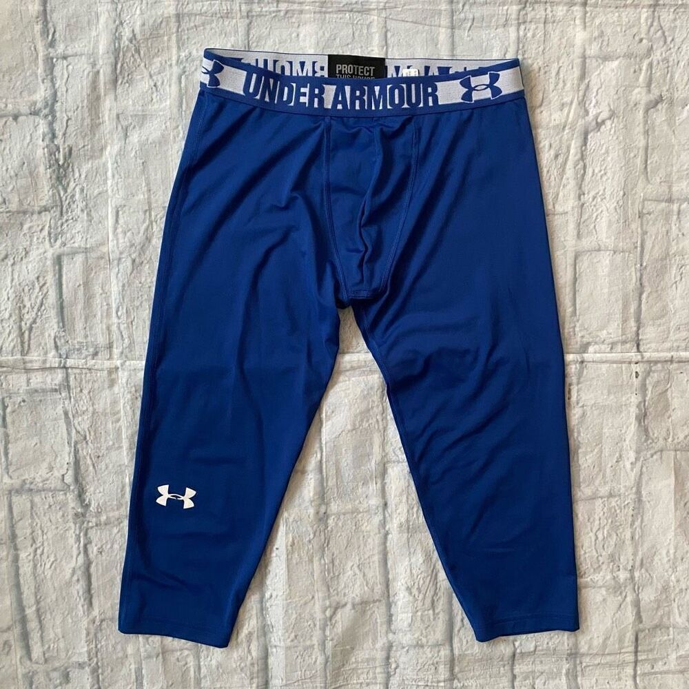 Under Armour youth boys L fitted heat gear Capri leggings blue